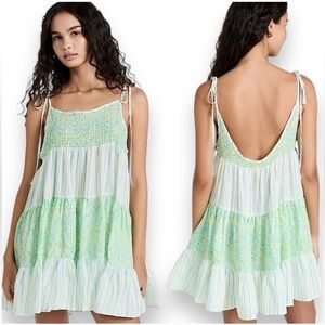 NWT Solid & Striped Smocked Linen Parker Dress In Color Painted Floral Pinstripe